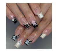 Faux Ongles Colorés À Pression En Étoile À Cinq Branches, Rayures Rouges, Style Français, Amande Jaune, Pointes Européennes, 24 Pièces Manucure DIY(Y2)