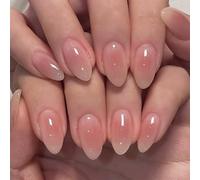 Faux Ongles Court MouyouGlow,Amande Baby Rose Blush Light Pink Plain Shiny Pure Colour Design Short Glossy Press on Nails,Light Pink Plain Shiny Pure Colour Fake Nails pour Femme