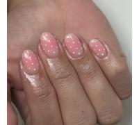 Faux Ongles Court MouyouGlow,Amande Fard à Joues Rose Blanc Pois Design Short Style Rétro-chic Press on Nails,Pink Base White Polka Dots Printemps Et Automne Cute Sweet Fake Nails