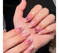 Faux Ongles Court MouyouGlow,Amande Jaune Points French 3D Fleurs Floral Design Short Press on Nails,Yellow Polka Dots Tips Eté INS Fake Nails pour Femme