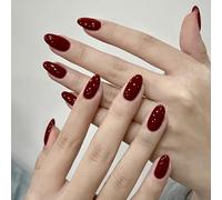 Faux Ongles Court MouyouGlow,Amande Noël Rouge Burgundy Unicolore Design Short Press on Nails,Christmas Wine Red Plain Pure Colour INS Sweet Fake Nails pour Femme