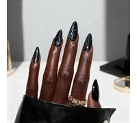 Faux Ongles Court MouyouGlow,Amande Noir Cat Eye Magnetic Œil de Chat Striped Unicolore Design Short Glossy Press on Nails,Black Wavy Plain Shiny Pure Colour Halloween Fake Nails pour Femme