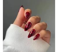 Faux Ongles Court MouyouGlow,Amande Noir Gradient Wein Rouge Rose Fleurs Florales Design Short Y2K Press on Nails,Black Red Ombre Dégradé Flower Eté INS Fake Nails pour Femme