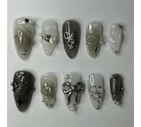 Faux Ongles Court MouyouGlow,Amande Nude Rose 3D Rouge Cerises Blanc Noeud Papillon Perle Cute Coquette Y2K Press on Nails avec Colle à Ongles,Red Cherries Été Fake Nails