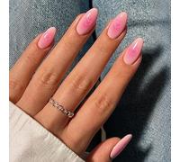 Faux Ongles Court MouyouGlow,Amande Rose Blush Cœur Valentine Day Design Short Press on Nails,Pink Heart Love Sweet Cute INS Fake Nails pour Femme