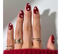 Faux Ongles Court MouyouGlow,Amande Rouge Valentine Cœur Cat Eye Magnetic Œil de Chat Press on Nails,Red Heart Love Printemps Sweet INS Fake Nails pour Femme