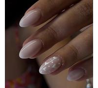 Faux Ongles Court MouyouGlow,Amande Valentine Blanc Dégradé French Pois Cœur Design Short Press on Nails,White Ombre Heart Love Polka Dots Sweet INS Fake Nails pour Femme