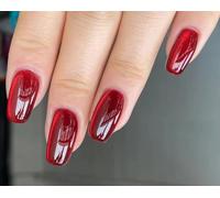 Faux Ongles Court MouyouGlow,Ballerine Le jour de Noël Œil de Chat Rouge Plain Magnetic Christmas Press on Nails avec Colle à Ongles,New Year Red XMAS Nouvel an Cat Eye Acryl Fake Nails