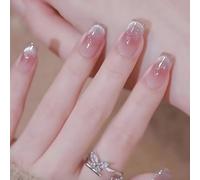 Faux Ongles Court MouyouGlow,Carré Airbrushing Blush Rouge Paillettes Cat Eye Magnetic Œil de Chat Press on Nails avec Colle à Ongles,Pink Red Shimmer Fake Nails