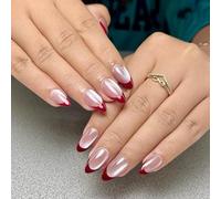 Faux Ongles Court MouyouGlow,Carré Rose Rouge French Cat Eye Magnetic Œil de Chat Press on Nails avec Colle à Ongles,Pink Red Tips Phototherapy Fake Nails pour Femmes & Filles