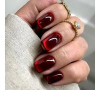 Faux Ongles Court MouyouGlow,Carré Rouge Foncé Bordeaux Cat Eye Magnetic Press on Nails avec Colle à Ongles,Wine Red Fake Nails