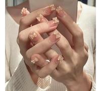 Faux Ongles Court MouyouGlow,Carré Sheer Nude Base 3D Bow Tie Ribbon Noeud Papillon Press on Nails avec Colle à Ongles,Y2K Coquette Fake Nails,10pcs（88-M Taille）