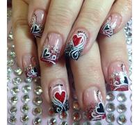 Faux ongles courts à coller avec paillettes et motifs cœurs pour occasions spéciales et usage quotidien