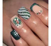 Faux Ongles Courts À Pression De Noël 24 Pièces Rayures Couverture Complète À Coller Sur Couronne Artificielle