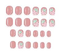 Faux Ongles Courts avec Application Press-On | 24 Pièces d'ongles à coller fleuris roses | Version Courte à Presser - Pour Épouse, Filles et Jeunes Femmes, sa Mère, Amis, Petite Amie