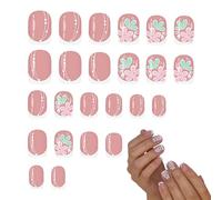 Faux Ongles Courts avec Application Press-On | Lot de 24 Pièces de Faux Ongles Autocollants de Couleur Rose - Factices Press On pour Femme - pour épouse, amie, mère, fille, copine, elle