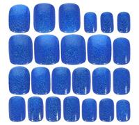 Faux Ongles Courts Bleus 24 Pièces Abs, Effet Scintillant | Pose Facile Colle Gelée, Style et Moderne, Usage Salon ou Maison, Format Pratique