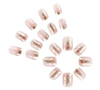 Faux ongles courts carrés couvrants complets avec conseils français dorés brillants à coller sur les ongles pour une manucure rapide pour femmes
