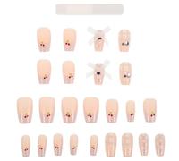 Faux Ongles Courts Carrés en Plastique Rose, Manucure Fantaisie | Design Cartoon Unique, Pose Facile et Usage Polyvalent, pour Mariages et Fêtes, Lot pour Femmes