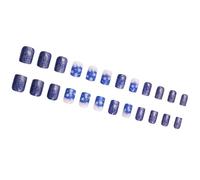 Faux ongles courts carrés prêts à l'emploi avec flocons de neige scintillants bleus à coller sur les ongles adaptés aux femmes à la mode