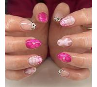 Faux ongles courts en ABS léger en forme d'amande rose pour femme pour fête confortable à porter en journée