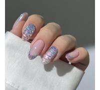 Faux ongles courts en ABS motif vagues françaises artistiques à presser en ABS pour lieu de travail, vacances, événement, motif écailles de poisson