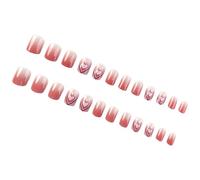 Faux ongles courts et carrés pour la saint-valentin, 24 pièces, motifs artificiels en forme de cœur de pêche, couverture complète brillante, en acrylique, à pression