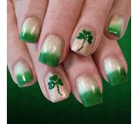 Faux ongles courts et confortables en ABS, faciles à utiliser pour une utilisation toute la journée, design français scintillant, vert, Patrick False