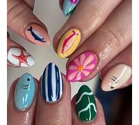 Faux ongles créatifs sur le thème des créatures marines, parfaits pour les fêtes, manucure à la maison, décoration d'ongles, facile à appliquer, motif gâteau