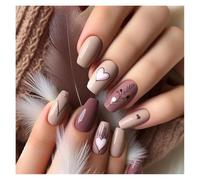 Faux Ongles De Ballet Mi-longs, 24 Pièces, Motif D'amour Rouge, Design À Pression, Manucure En Cercueil Fini Kit Manucure