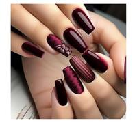 Faux Ongles De Ballet Mi-longs, 24 Pièces, Motif D'amour Rouge, Design À Pression, Manucure En Cercueil Fini Décorations Manucure(Y17)