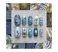 Faux Ongles De La Série Field Journal, 24 Pièces, Dessins De Fleurs De Cygne Rabbie, Peinture À L'huile De Style Européen, Presse Sur Les Ongles Manucure DIY(Y2)