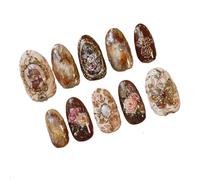 Faux Ongles De La Série Field Journal, 24 Pièces, Dessins De Fleurs De Cygne Rabbie, Peinture À L'huile De Style Européen, Presse Sur Les Ongles Décorations Manucure(Y3)