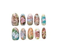 Faux Ongles De La Série Field Journal, 24 Pièces, Dessins De Fleurs De Cygne Rabbie, Peinture À L'huile De Style Européen, Presse Sur Les Ongles Décorations Manucure(Y1)