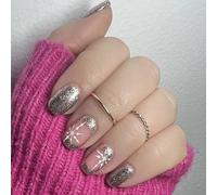 Faux ongles de Noël à presser avec flocons de neige scintillants - Couverture complète à coller pour femme