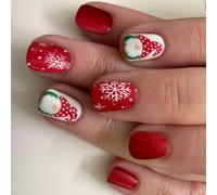 Faux ongles de Noël blancs à coller sur les ongles de Père Noël artificiels à coller sur les ongles