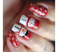 Faux ongles de Noël blancs à presser sur un bonhomme de neige de dessin animé - Couverture complète à coller sur un flocon de neige blanc