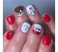 Faux ongles de Noël - Motif Père Noël - Jolis élans - Couverture complète - Bonhomme de neige - À coller sur les ongles de Noël