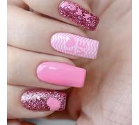 Faux ongles de Saint-Valentin Presse à paillettes sur les ongles Aimer Faux ongles en forme de cœur Coller sur les ongles pour l'hiver