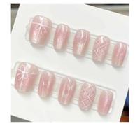 Faux Ongles Détachables En Forme D'oeil De Chat, Grille De Rêve Bleue, À Pression, En Forme De Nœud Papillon Et D'amour, 10 Pièces Réutilisable(Pink-XS)
