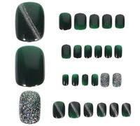 Faux Ongles Détachables Verts Courte Largeur 1 Boîte Colle | Accessoires Manucure en Pp, Look Délicat, pour Salon D'ongles et Réunion Familiale