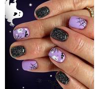 Faux Ongles D'Halloween 24 Pièces Toile D'araignée Foncée Scintillante Fantôme Et Squelette Application Facile Pour Les Fêtes Autocollants Pour Ongles