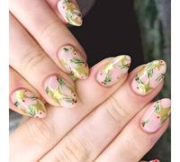 Faux ongles dorés scintillants avec art floral - Coupe confortable - À presser - Partie manucure de Noël - Pour femme