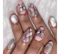 Faux ongles élégants avec motifs papillon œil de chat à presser sur les ongles, accessoires de manucure à coller pour les fêtes