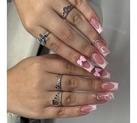 Faux ongles élégants nudés avec décorations en cristal brillant à bout français pour un usage quotidien Excellent artificiel