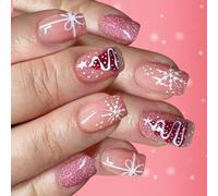 Faux ongles en ABS avec flocons de neige scintillants, fabriqués à partir de vêtements de fête d'hiver, kit d'art robuste avec paillettes, spécificités, hypoallergénique, faux ongles artificiels