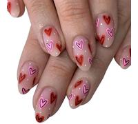 Faux Ongles En Acrylique Pour La Saint-valentin 24 Pièces Courts En Forme D'amande Cœur Artificiel Finition Brillante À Pression Pour Les Dates Ongles Français