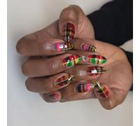 Faux Ongles En Amande À Rayures Colorées Colle Artificielle À Pression Sur Les Designs Pointes Françaises Colle Acrylique Transparente Pour Femmes