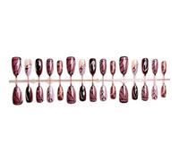Faux ongles en amande, ailes de papillon de longueur moyenne, à presser marron, réutilisables, pointe française stéréoscopique, motif doré, pour femmes et filles