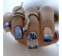 Faux ongles en feuilles couverture complète, à coller sur des supports artificiels bleus, à pression carrée, 24 pièces